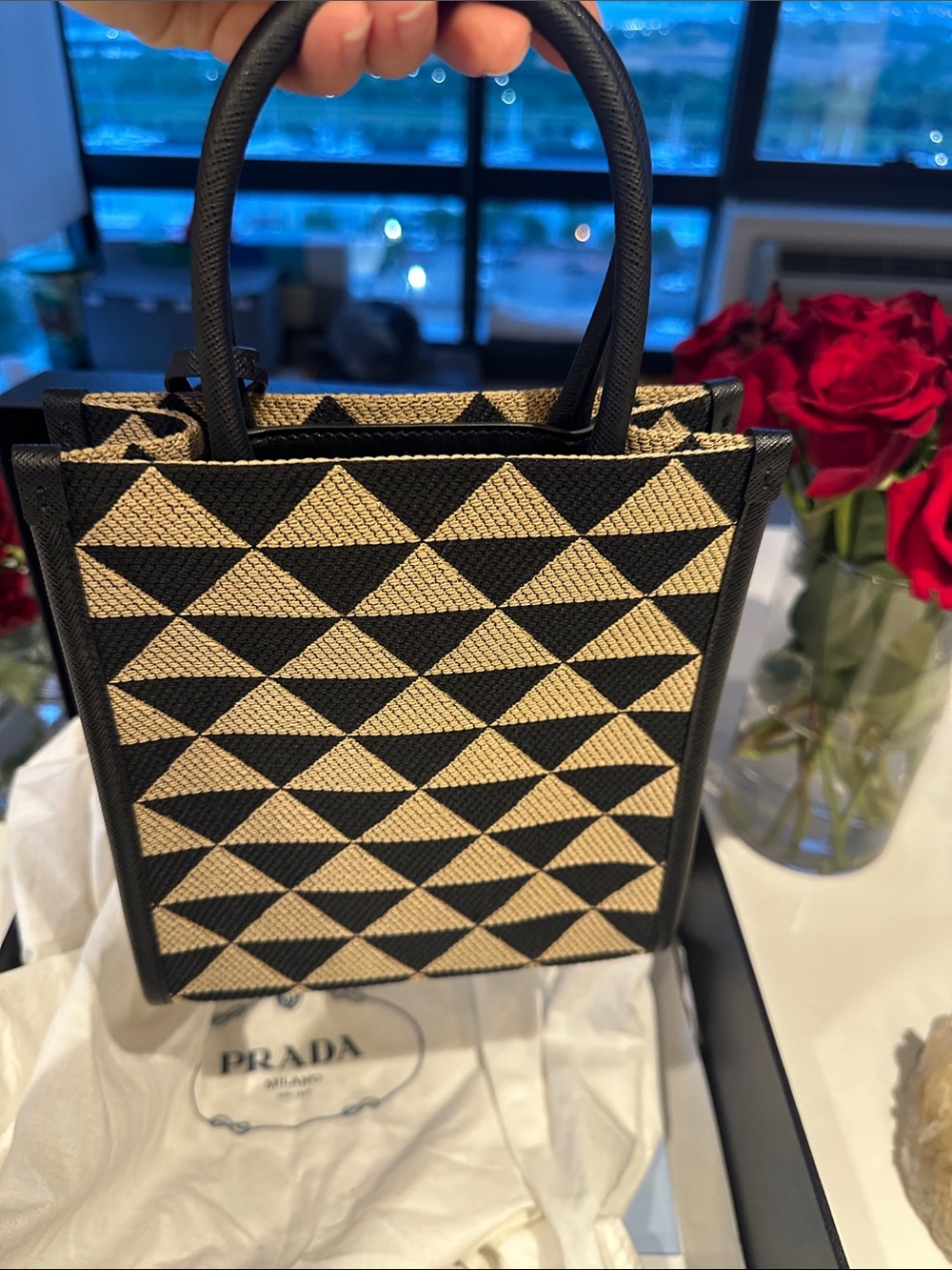 Prada Small Triangle Logo Jacquard Tote Bag- perfect condition - sold out color - Picture 13 of 14
